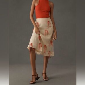 Anthropologie Maeve Ribbon Pencil Midi Skirt in Cream 14